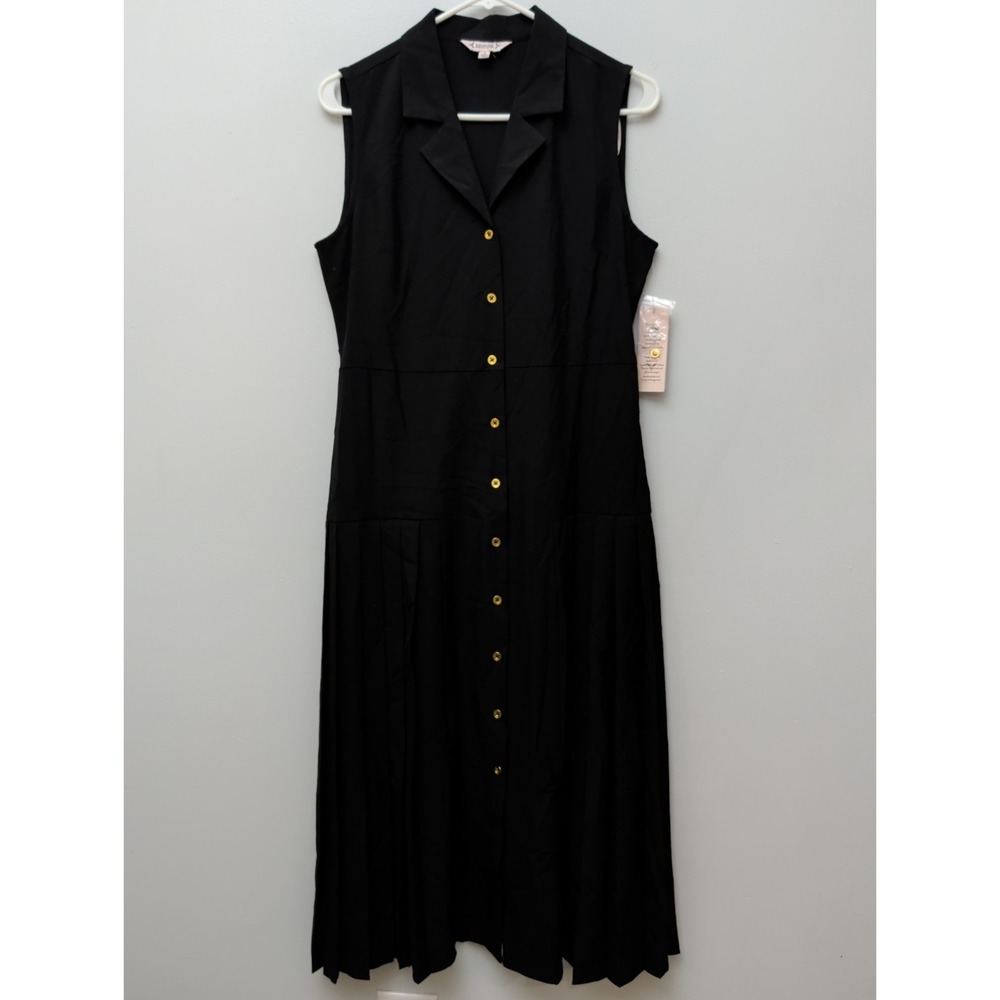 DR3 NWT Nanette Lepore Remi Dress, Very Black Pleats Button Front Tie Waist Sz 6